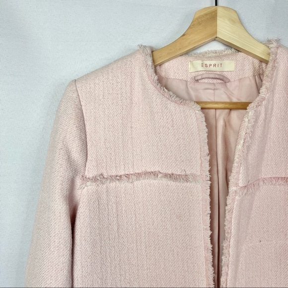 Esprit Light Pink Tweed Cocoon Mid Length Jacket 4 - Picture 3 of 3